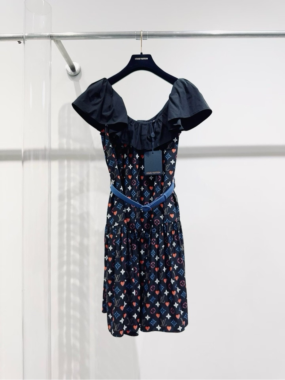 🚩steal Louis Vuitton Navy Monogram Off-Shoulder Dress